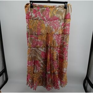 Ruby‎ Rd Womens Pink Orange Abstract Floral Tiered Maxi Skirt Size 14 Boho Flowy